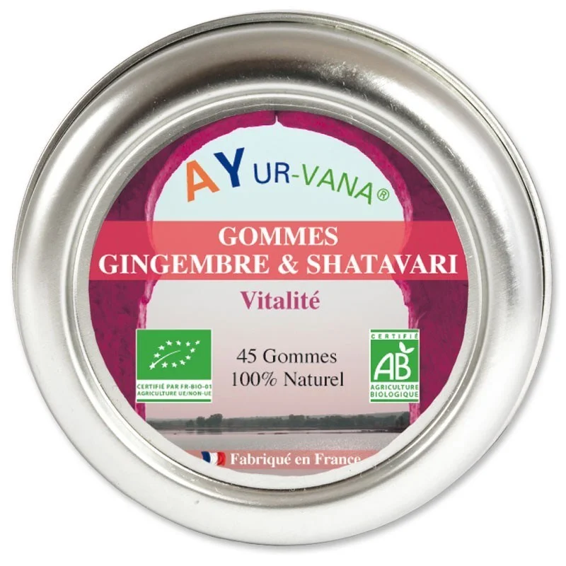 Gommes Gingembre et Shatavari Bio - Boîte de 45 g (45 gommes) - Ayurvana