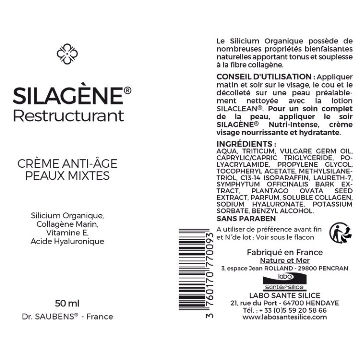 Notice Silagene® Jour Restructurant - Anti-rides - Flacon Airless 50 ml - Labo Santé Silice