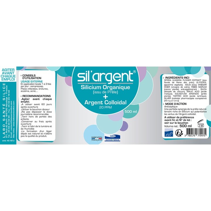 Etiquette Sil'argent® - 500 ml - Labo Santé Silice 2024