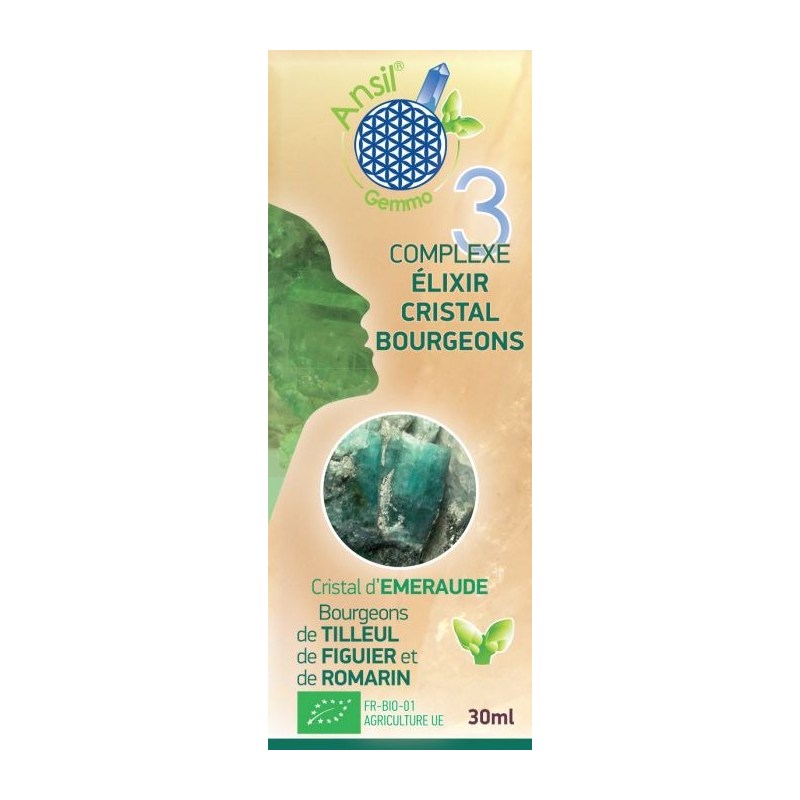 Étui Complexe N°3 - Élixir d\'émeraude et bourgeons de tilleul, figuier, romarin Bio - 30 ml - Ansil Étui Complexe N°3 - Élixir d\'émeraude et bourgeons de tilleul, figuier, romarin Bio - 30 ml - Ansil