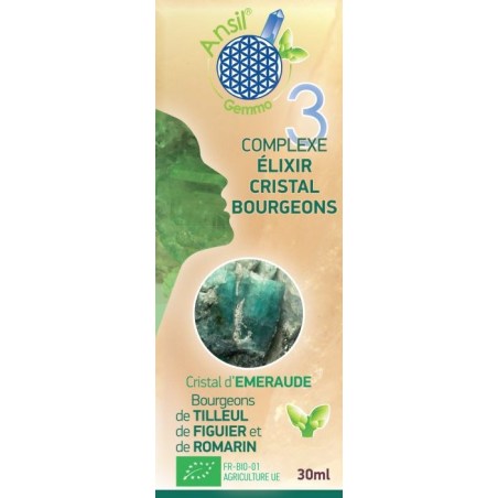 Étui Complexe N°3 - Élixir d\'émeraude et bourgeons de tilleul, figuier, romarin Bio - 30 ml - Ansil