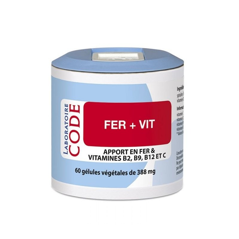 Fer + Vit - Pilulier de 60 gélules végétales - Laboratoire Code - 2021