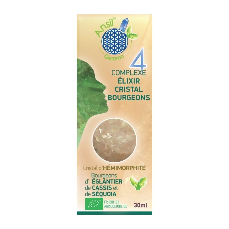 Étui Complexe N°4 - Élixir d\'hémimorphite et bourgeons d\'églantier, cassis, séquoia Bio - N°4 - 30 ml - Ansil Étui Complexe N°4 - Élixir d\'hémimorphite et bourgeons d\'églantier, cassis, séquoia Bio - N°4 - 30 ml - Ansil