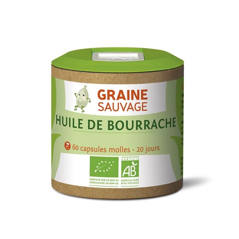 Huile de bourrache Bio - Pilulier de 60 capsules molles - Graine Sauvage - 2021