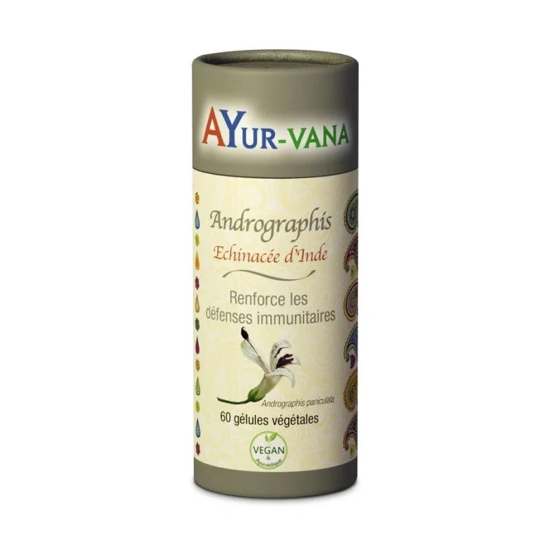 Andrographis (Echinacée d'Inde) extrait titré à 10% d'andrographolides - Pilulier de 60 gélules végétales - Ayurvana