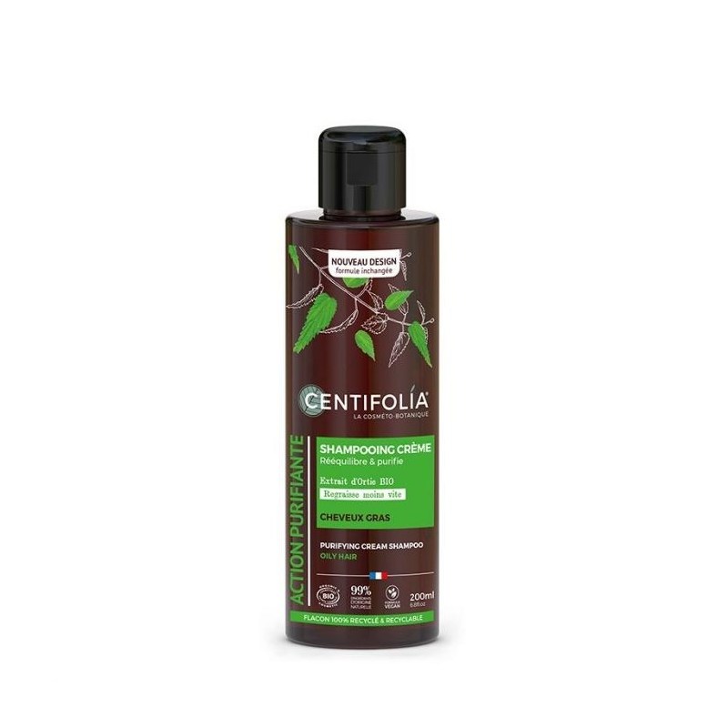 Shampoing crème Bio cheveux gras ortie / argile verte - Gamme Action Purifiante - 200 ml - Centifolia