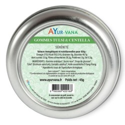 Notice Gommes Tulsi et Centella Asiatica Bio - Boîte de 45 g (45 gommes) - Ayurvana