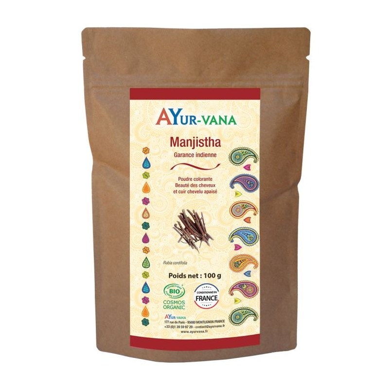 Poudre de Manjistha (Garance indienne) certifié bio en sachet - 100 g - Ayurvana