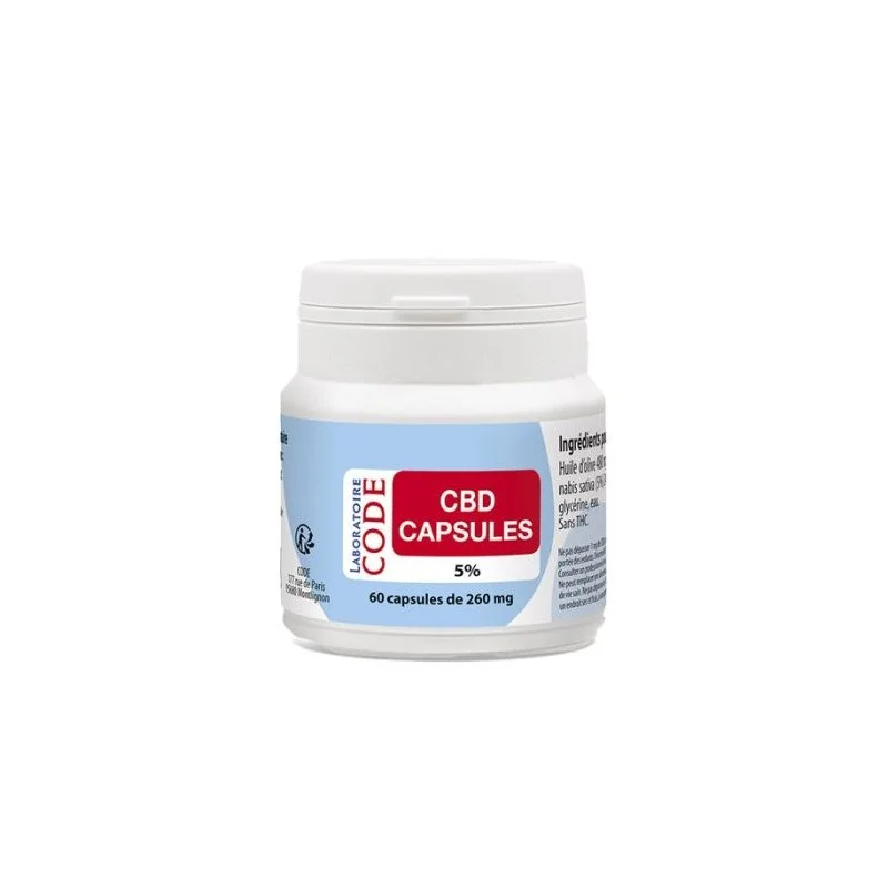 Cannabidiol (CBD) - 5 % - Pilulier de 60 capsules - Laboratoire Code