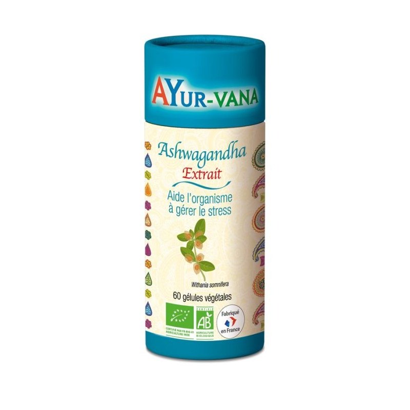 Ashwagandha Bio Extrait à 2,5% de withanolides - Pilulier 60 gélules végétales - Ayurvana