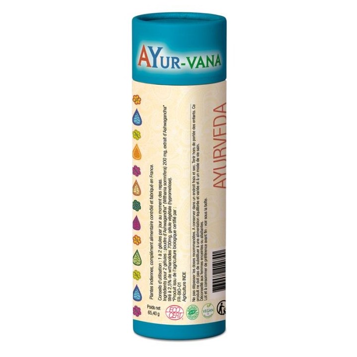 Notice Ashwagandha Bio Extrait à 2,5% de withanolides - Pilulier 120 gélules végétales - Ayurvana