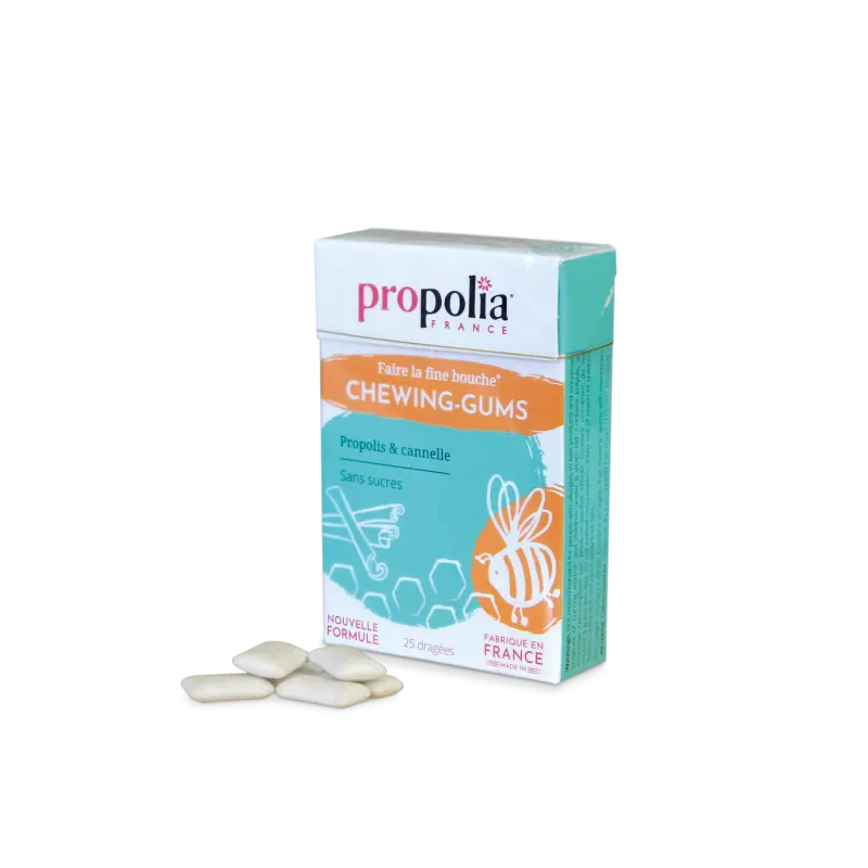 Chewing-gums Propolis et Cannelle - Etui de 27 dragées à mâcher sans sucres - 24 g - Propolia