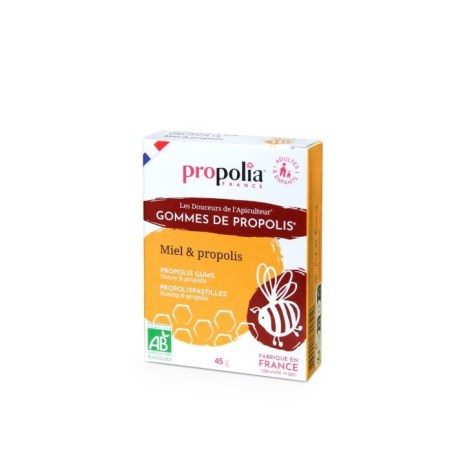 Gommes de Propolis Bio Miel & Propolis Nature -  Sachet de 45 g sous étui - Propolia