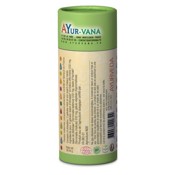 Notice Triphala (Amalaki, Bibhitaki, Haritaki) Bio - 60 gélules végétales - Ayurvana 2024