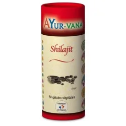 Shilajit Extrait à 20% d'acide fulvique - Pilulier de 60 gélules végétales - Ayurvana