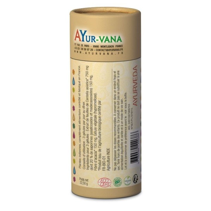 Notice Centella Asiatica Bio (Gotu kola) - Pilulier de 60 gélules végétales - Ayurvana