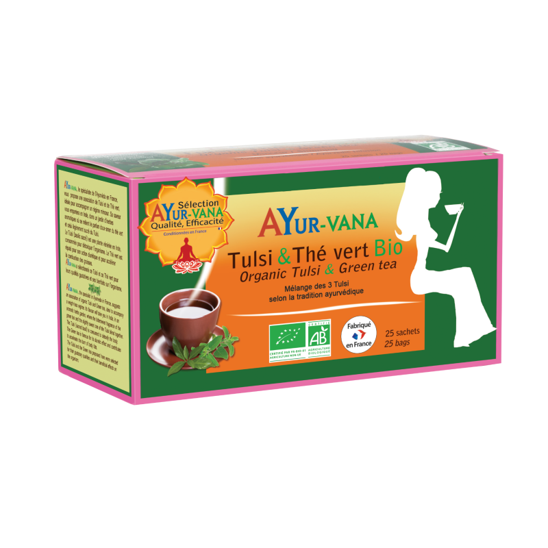 Infusion Tulsi & Thé vert Bio - Boîte de 25 infusettes - Ayurvana