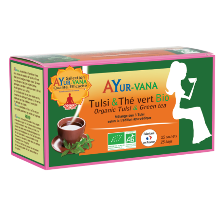 Infusion Tulsi & Thé vert Bio - Boîte de 25 infusettes - Ayurvana