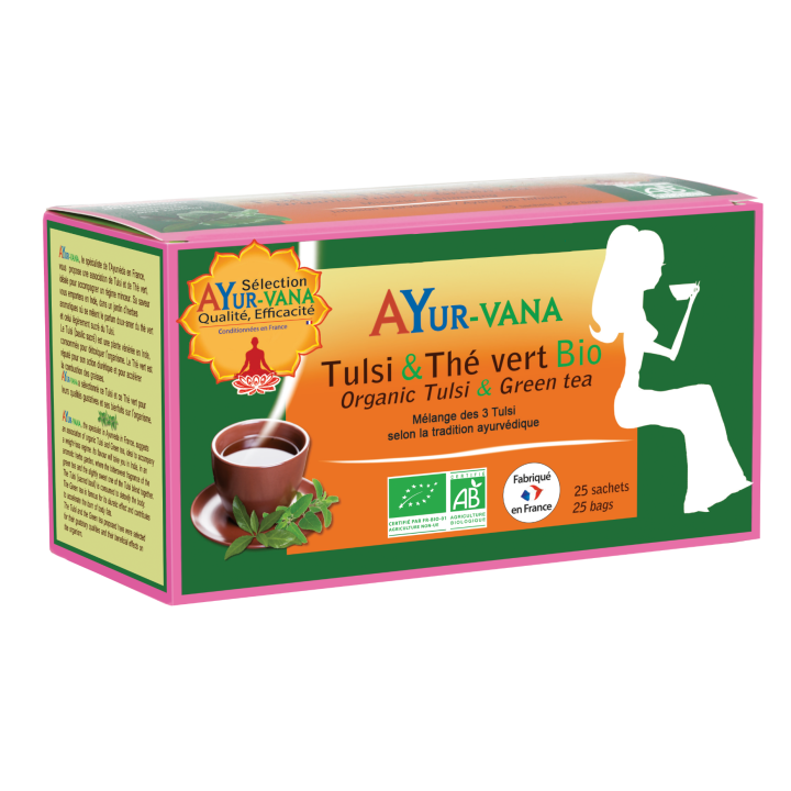 Infusion Tulsi & Thé vert Bio - Boîte de 25 infusettes - Ayurvana