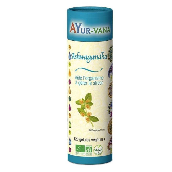 Ashwagandha Bio Extrait à 2,5% de withanolides - Pilulier 120 gélules végétales - Ayurvana