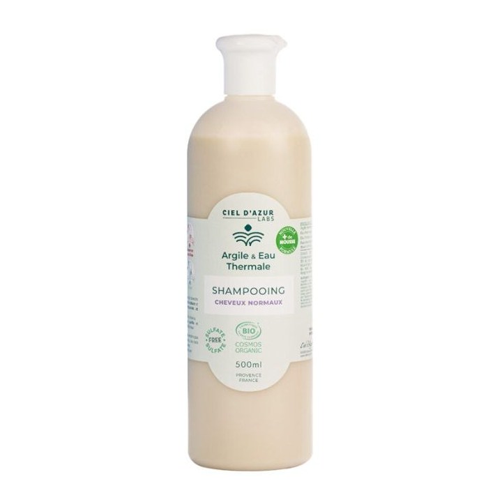 Shampoing Cheveux Normaux Certifié Bio – 500 ml – Argile & Eau Thermale
