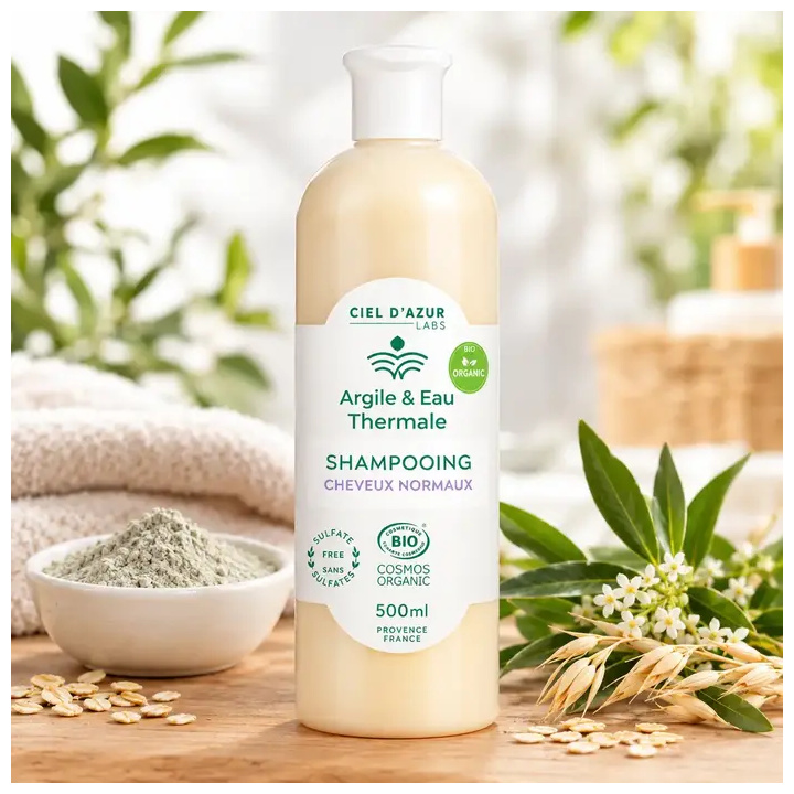 Shampoing bio à l’argile et à l'eau Thermale pour les cheveux normaux